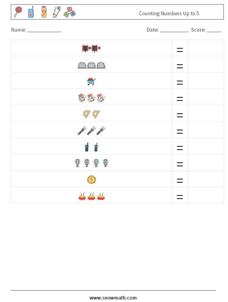 Counting Numbers Up to 5 Maths Worksheets 3