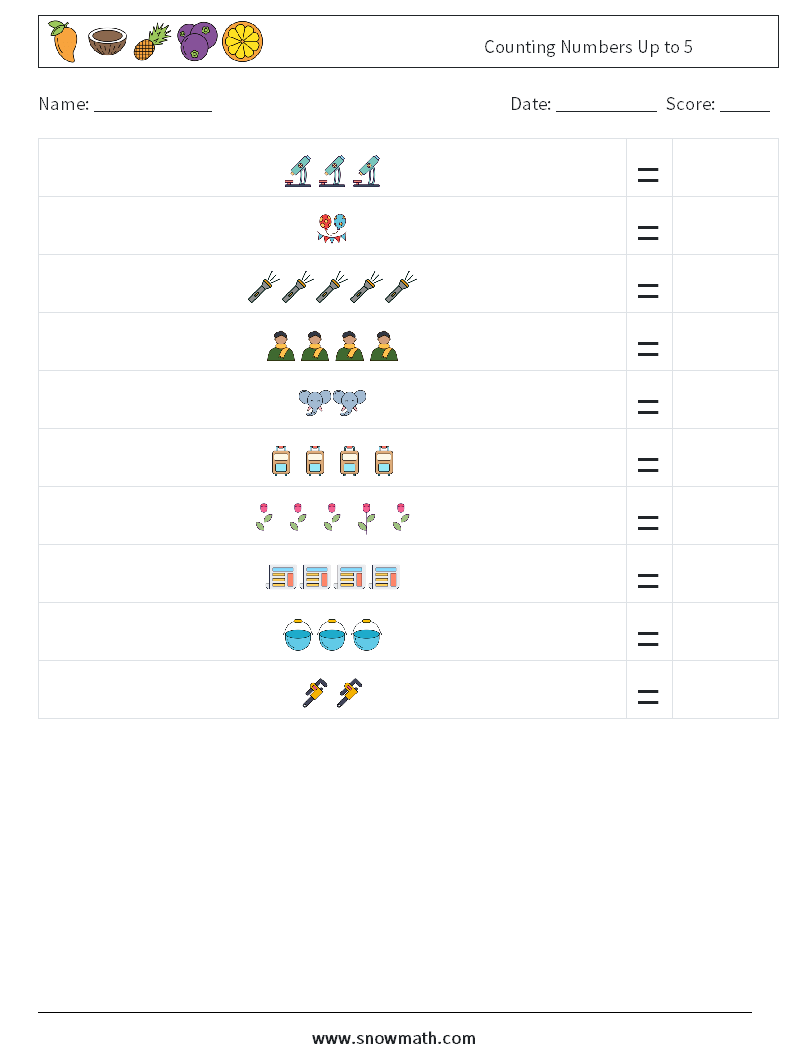 Counting Numbers Up to 5 Maths Worksheets 4