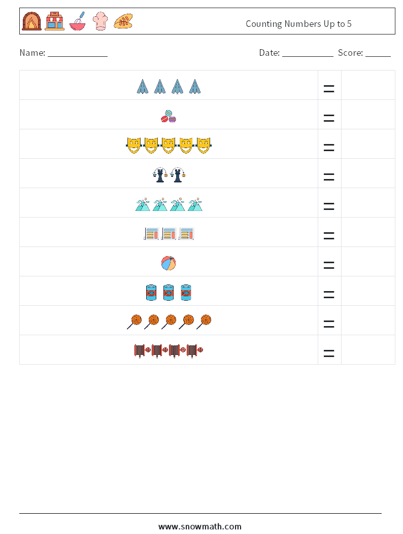 Counting Numbers Up to 5 Maths Worksheets 5