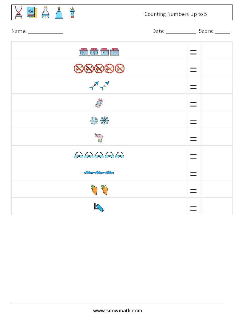 Counting Numbers Up to 5 Maths Worksheets 7