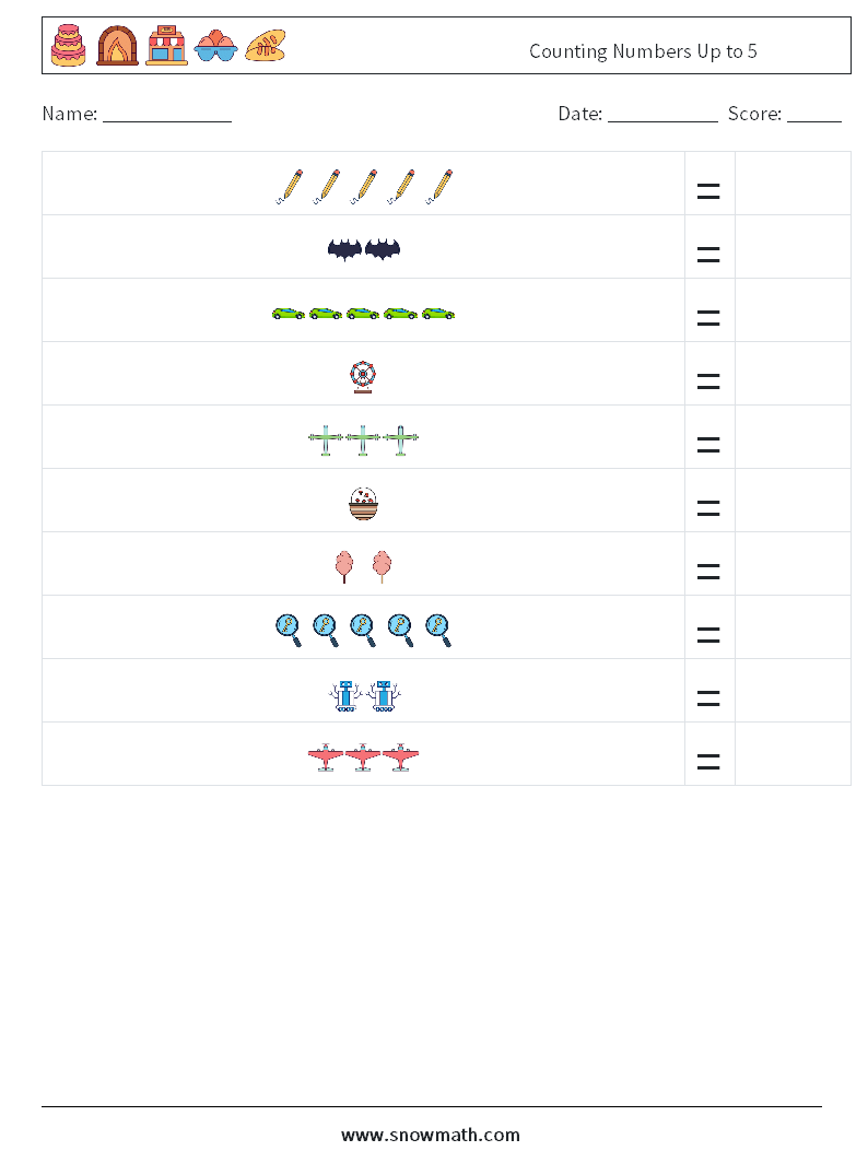 Counting Numbers Up to 5 Maths Worksheets 8