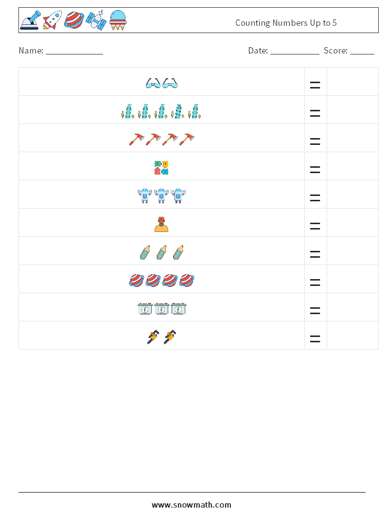 Counting Numbers Up to 5 Maths Worksheets 9