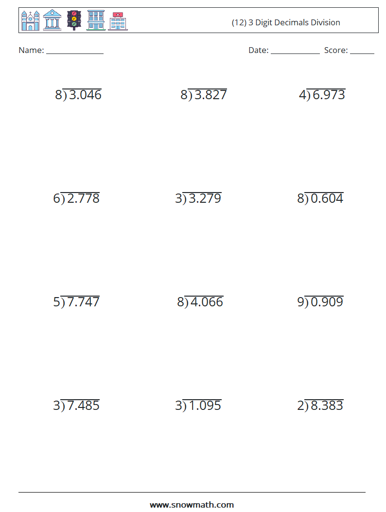 (12) 3 Digit Decimals Division Maths Worksheets 17