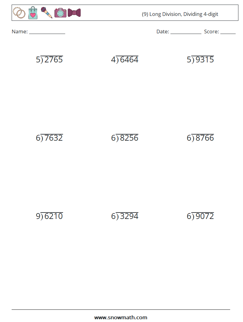 (9) Long Division, Dividing 4-digit Maths Worksheets 11