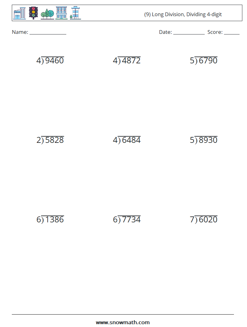 (9) Long Division, Dividing 4-digit Maths Worksheets 17