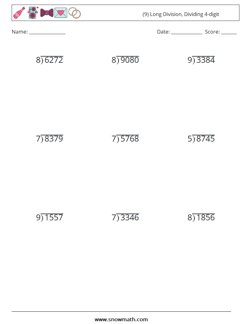 (9) Long Division, Dividing 4-digit Maths Worksheets 4