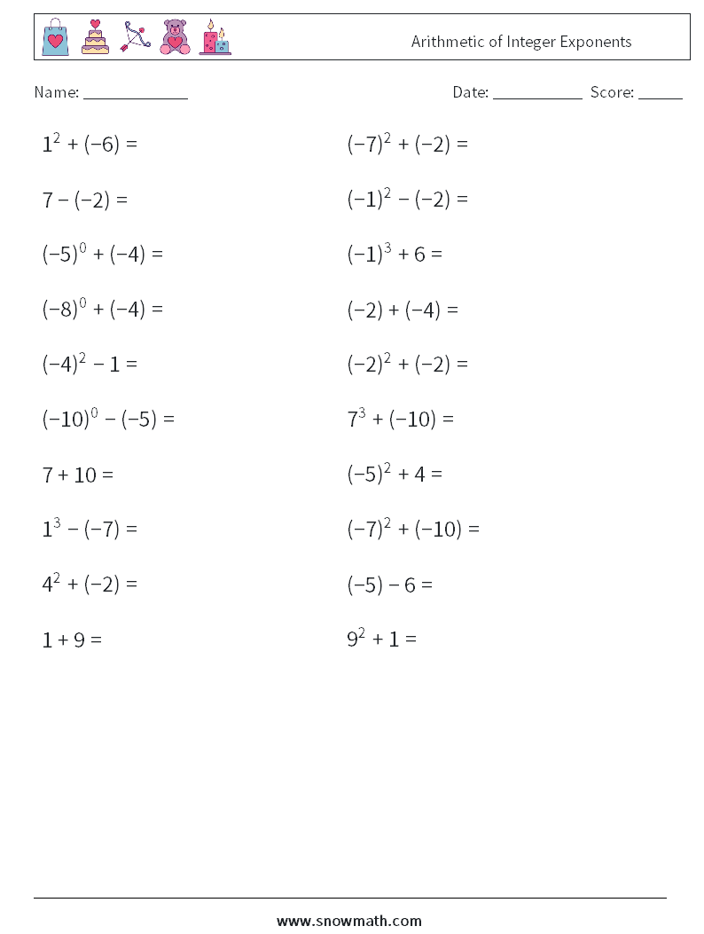 Arithmetic of Integer Exponents Maths Worksheets 2