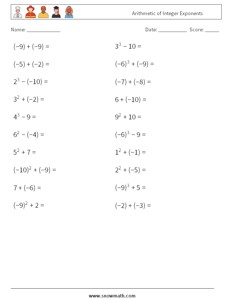 Arithmetic of Integer Exponents Maths Worksheets 3
