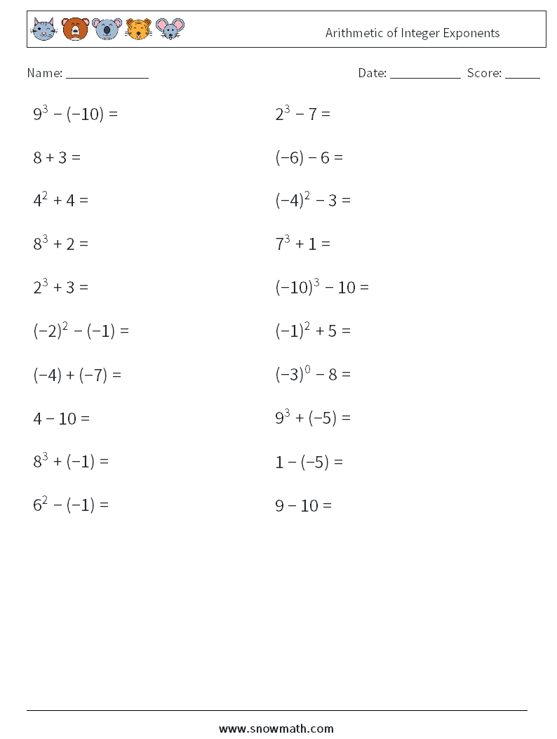 Arithmetic of Integer Exponents Maths Worksheets 4