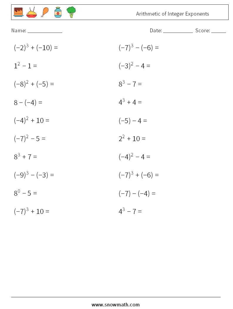 Arithmetic of Integer Exponents Maths Worksheets 6