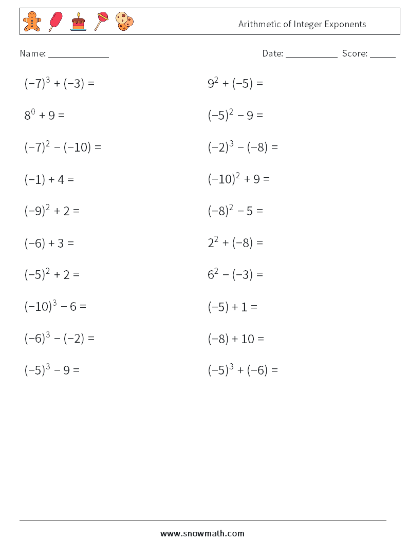 Arithmetic of Integer Exponents Maths Worksheets 9