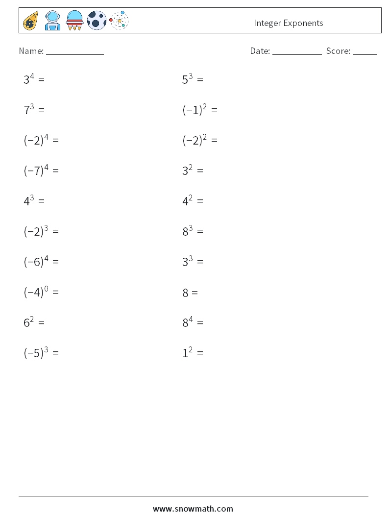 Integer Exponents Maths Worksheets 4