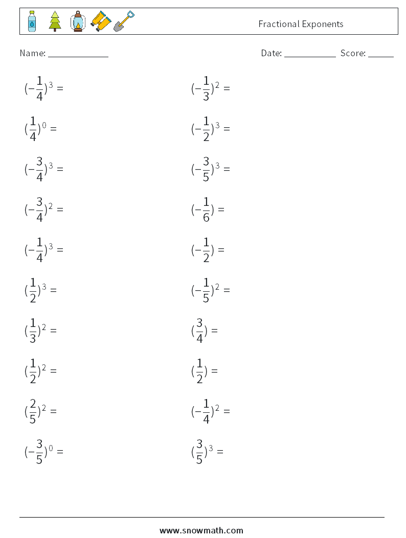 Fractional Exponents Maths Worksheets 1