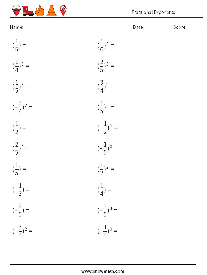 Fractional Exponents Maths Worksheets 2