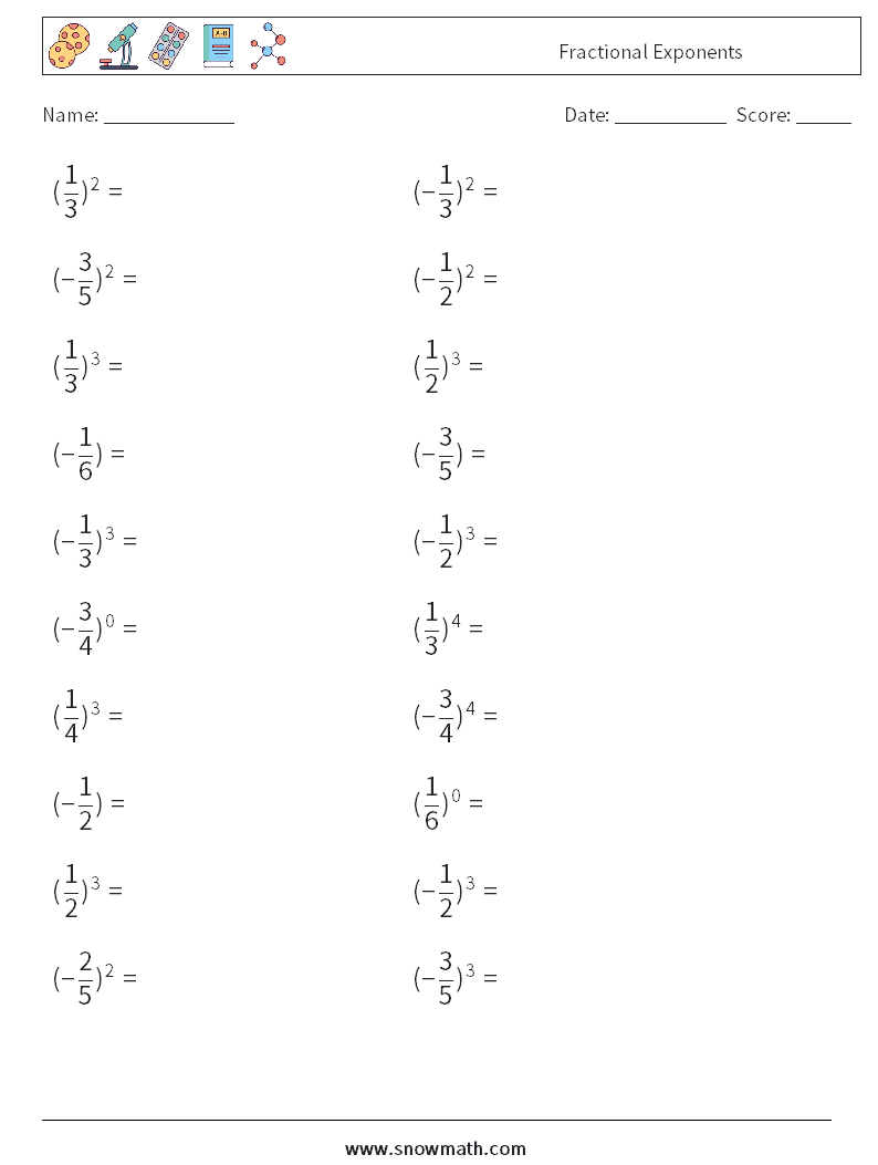 Fractional Exponents Maths Worksheets 3