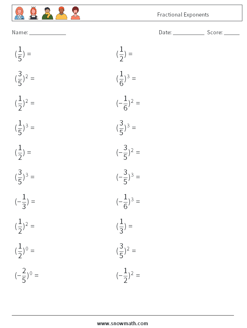 Fractional Exponents Maths Worksheets 5