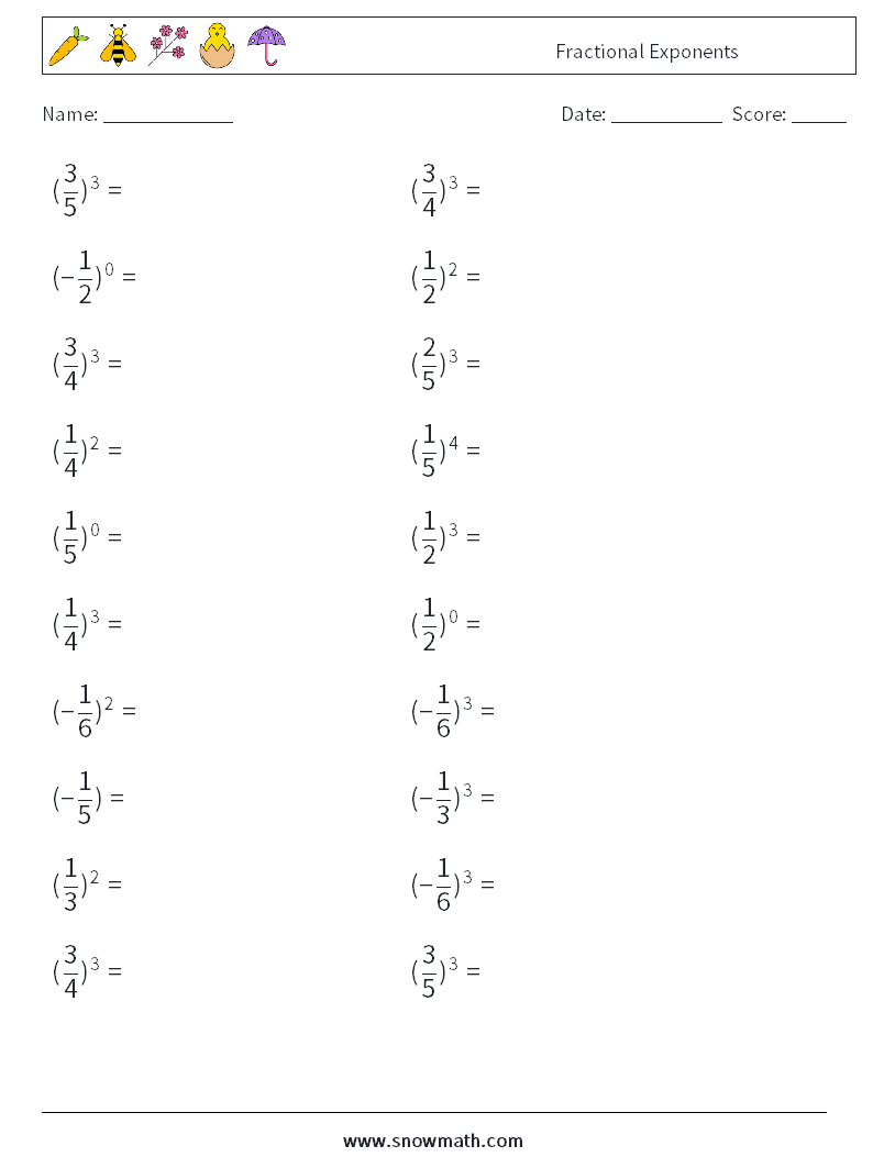 Fractional Exponents Maths Worksheets 6