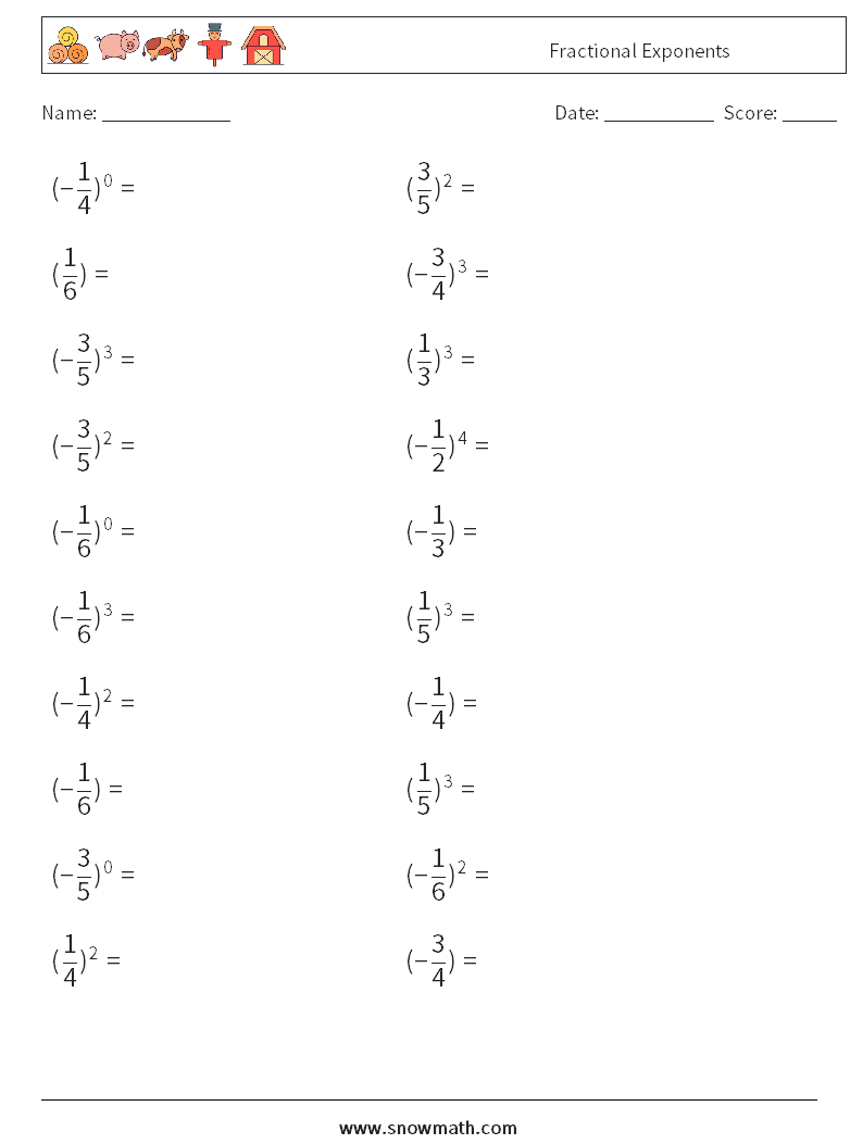 Fractional Exponents Maths Worksheets 7