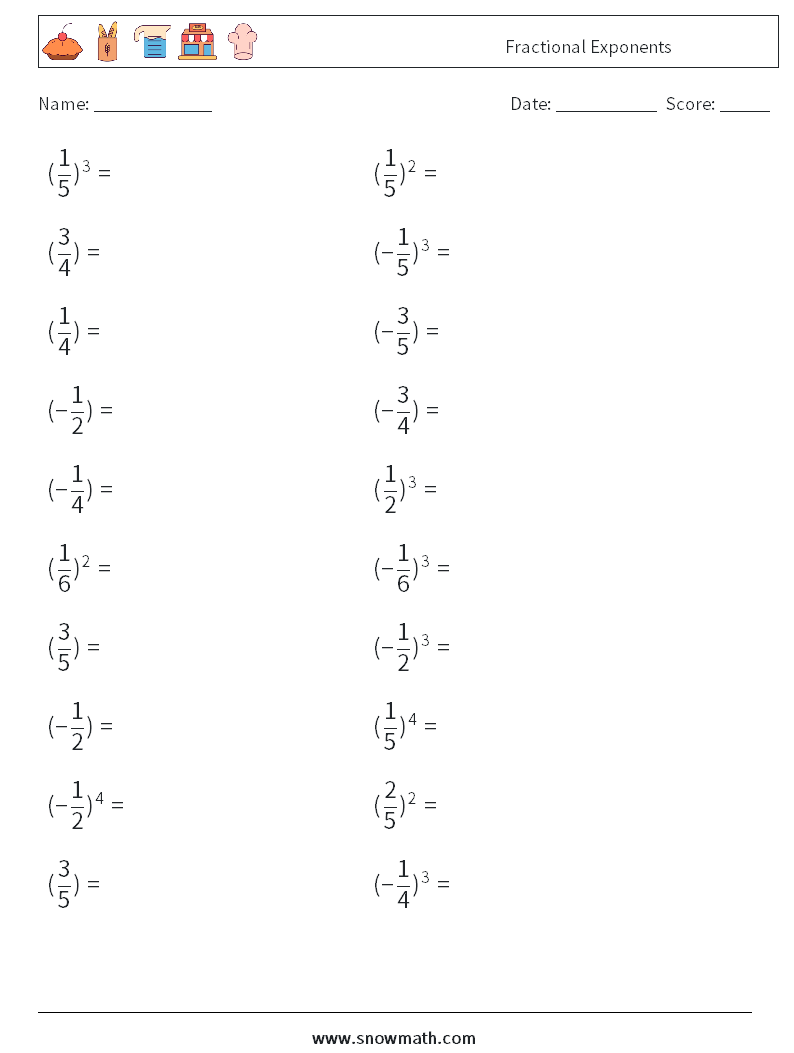 Fractional Exponents Maths Worksheets 8