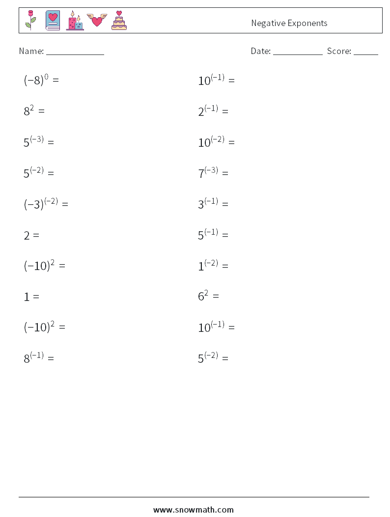  Negative Exponents Maths Worksheets 2