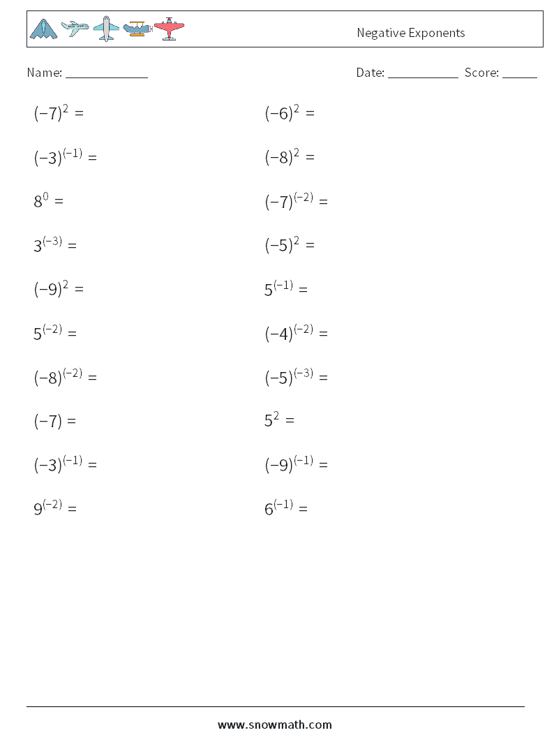  Negative Exponents Maths Worksheets 3