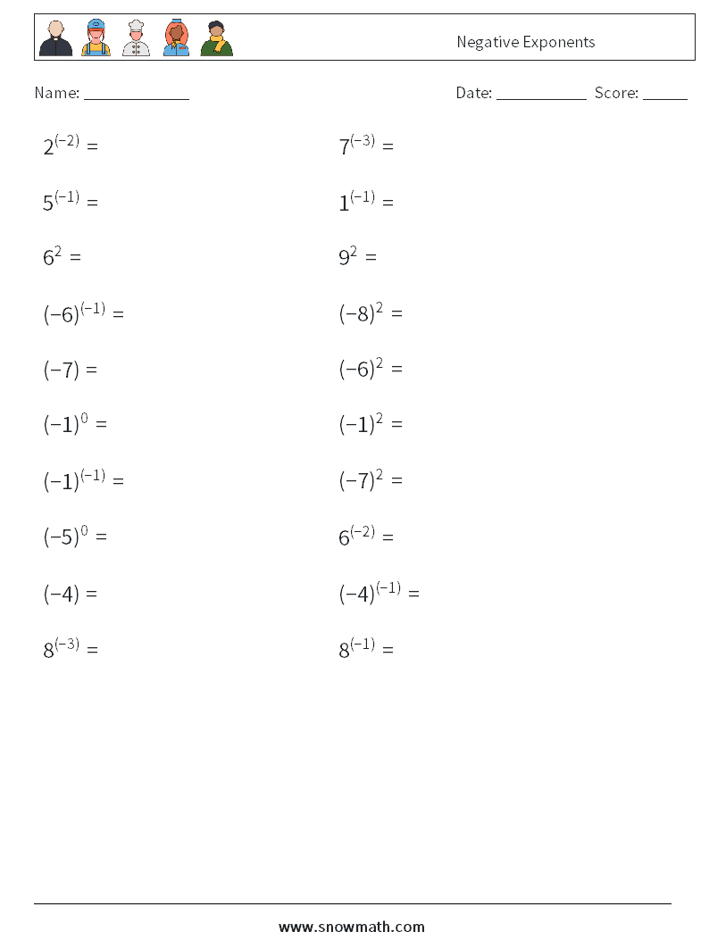  Negative Exponents Maths Worksheets 4