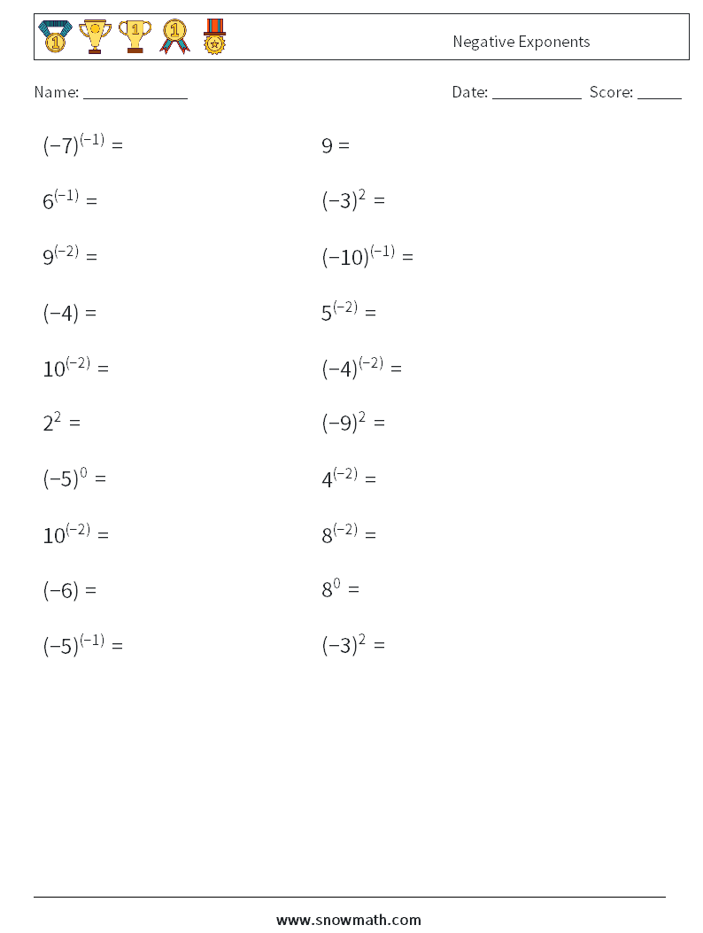  Negative Exponents Maths Worksheets 5