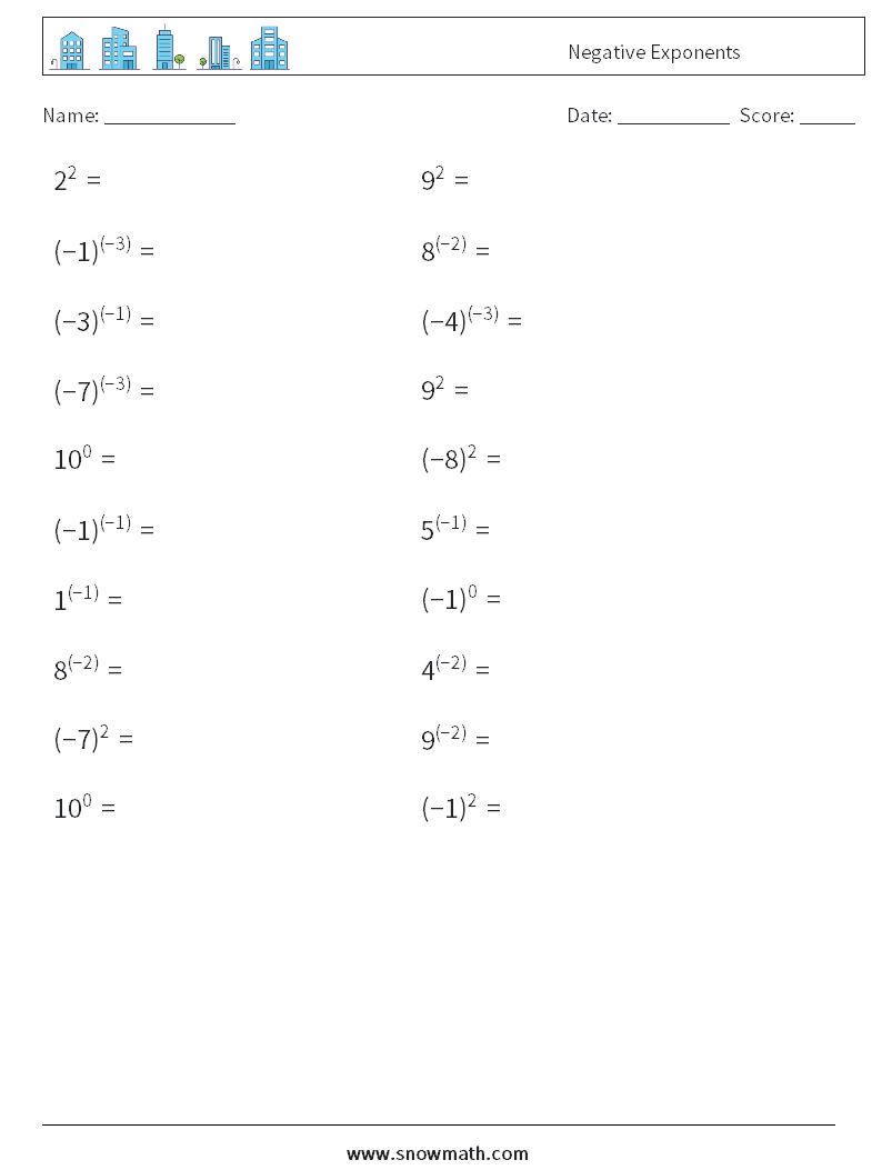  Negative Exponents Maths Worksheets 6