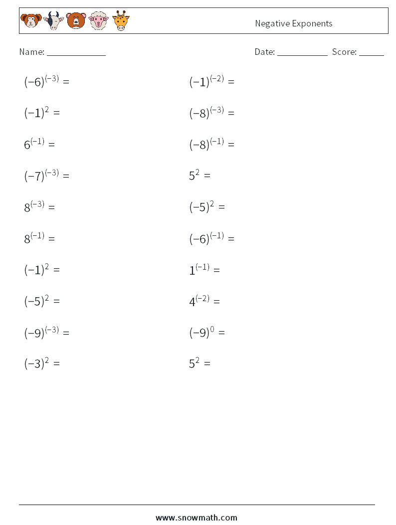  Negative Exponents Maths Worksheets 7