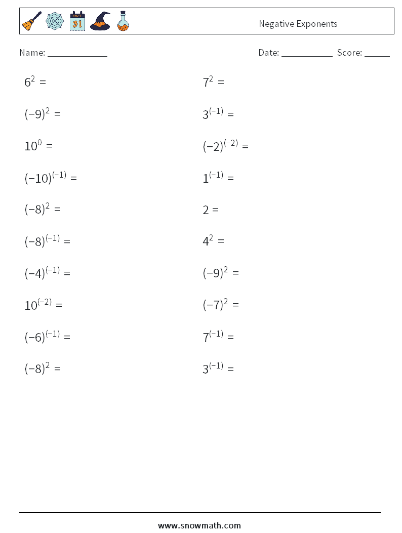  Negative Exponents Maths Worksheets 8