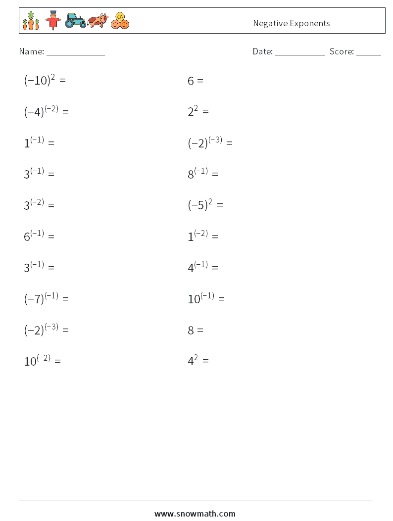  Negative Exponents Maths Worksheets 9