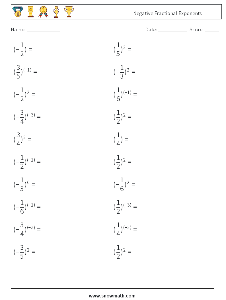 Negative Fractional Exponents Maths Worksheets 5