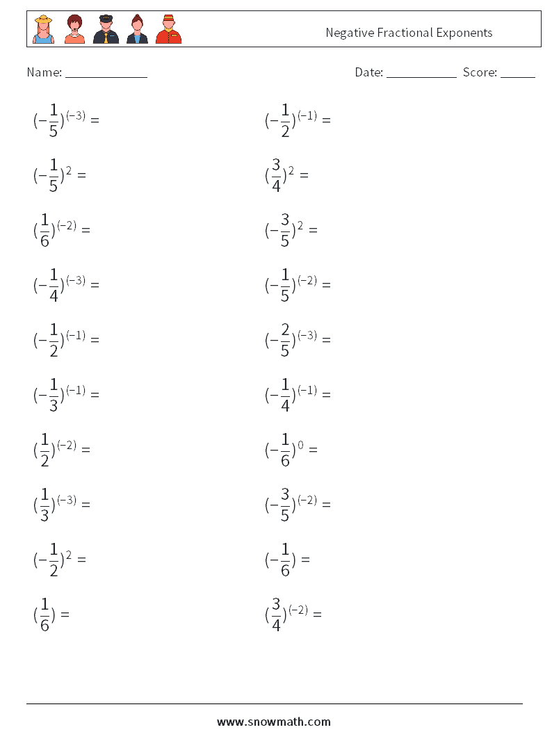 Negative Fractional Exponents Maths Worksheets 8