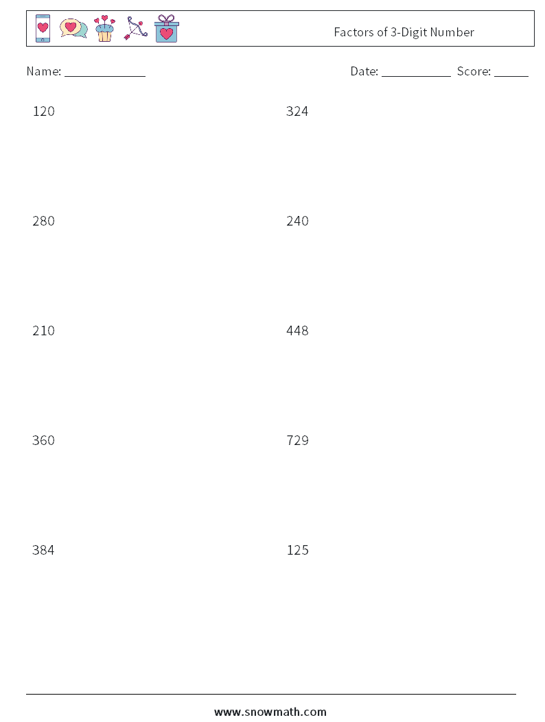 Factors of 3-Digit Number Maths Worksheets 8
