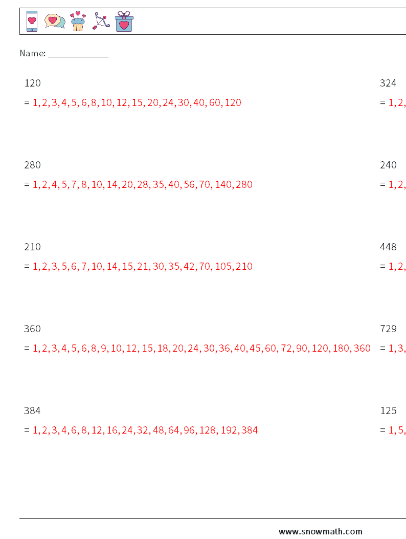 Factors of 3-Digit Number Maths Worksheets 8 Question, Answer