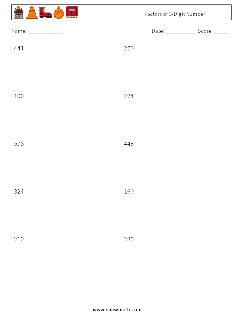 Factors of 3-Digit Number Maths Worksheets 9