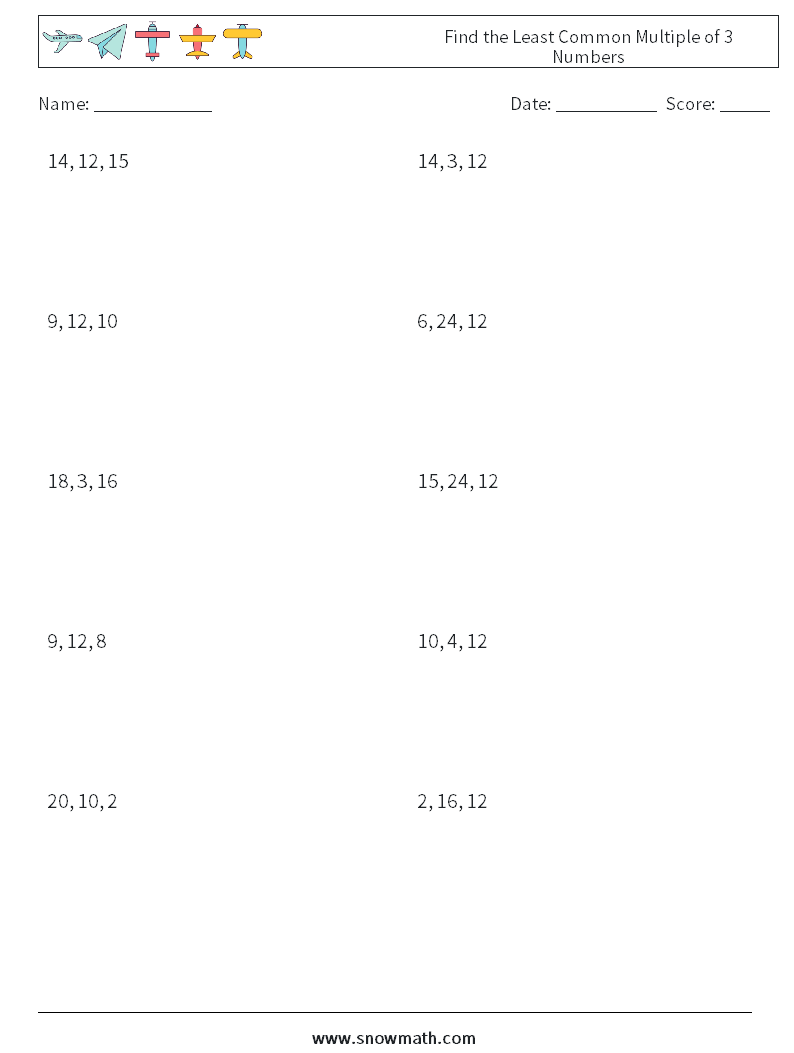 Find the Least Common Multiple of 3 Numbers Maths Worksheets 6