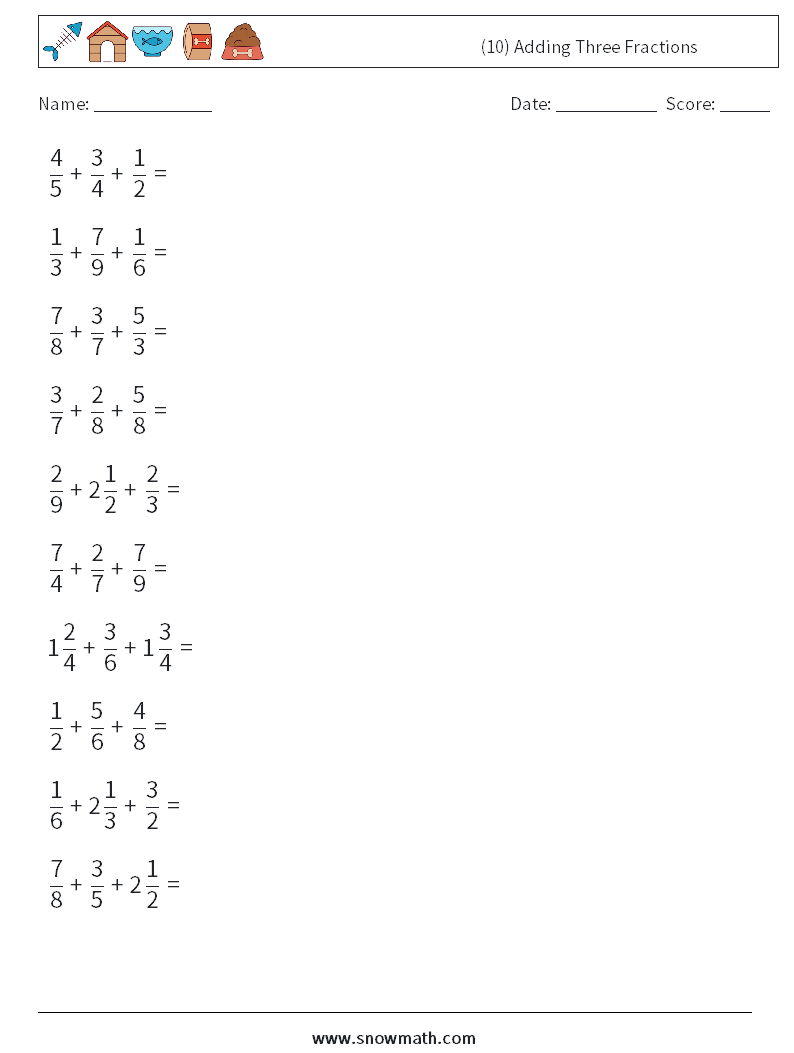 (10) Adding Three Fractions Maths Worksheets 8