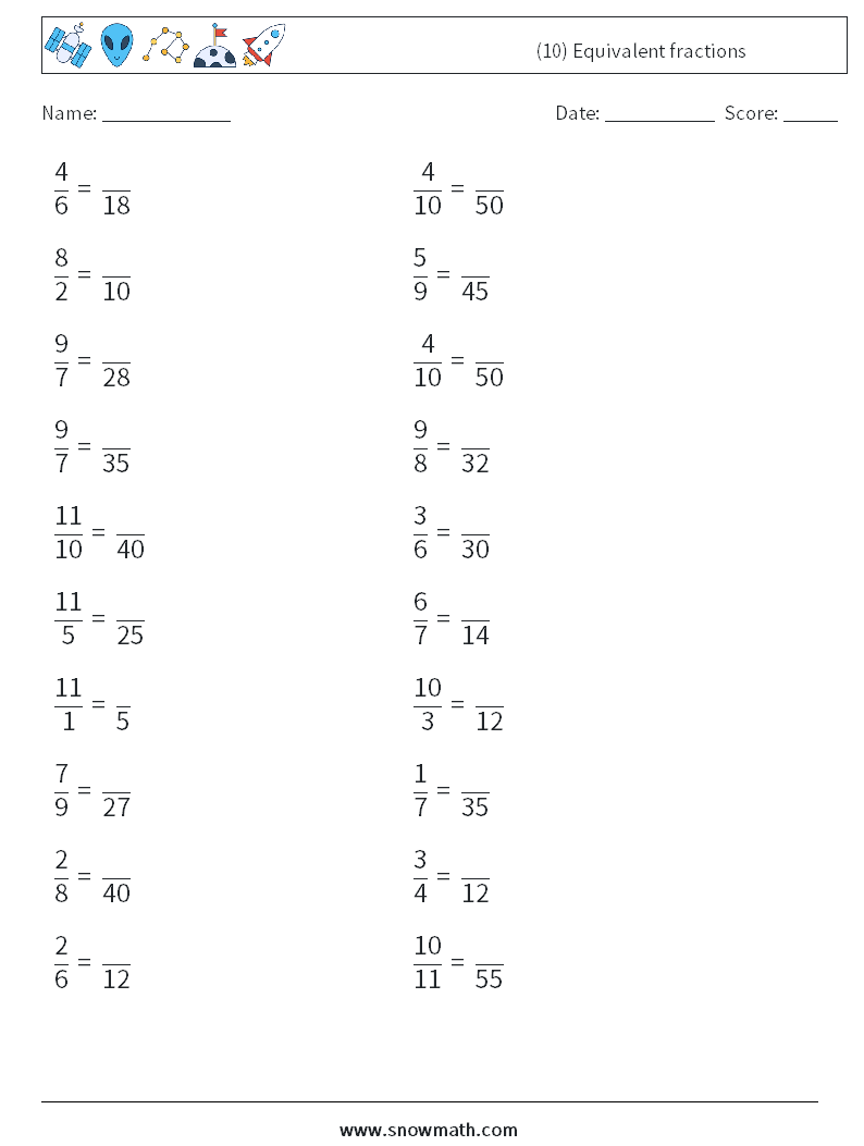 (10) Equivalent fractions Maths Worksheets 9