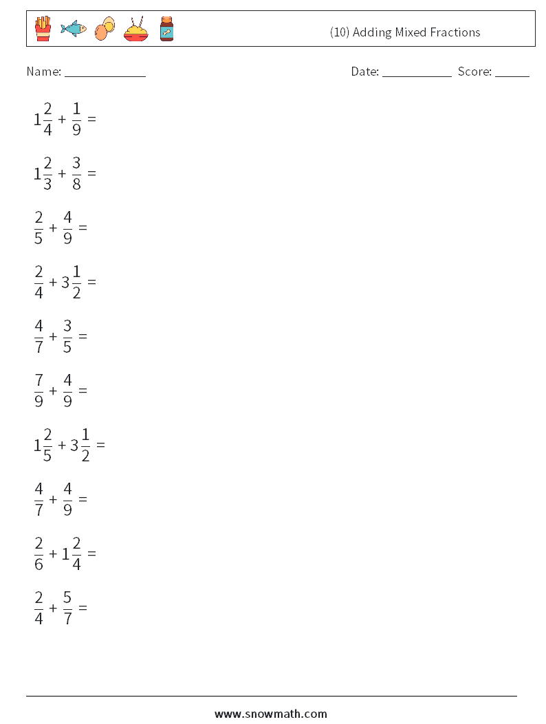 (10) Adding Mixed Fractions Maths Worksheets 17