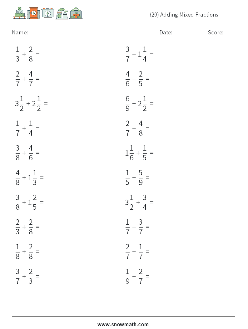 (20) Adding Mixed Fractions Maths Worksheets 11