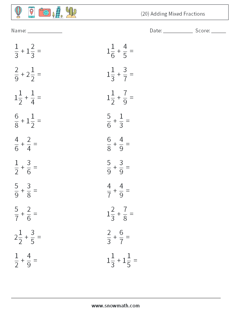 (20) Adding Mixed Fractions Maths Worksheets 15