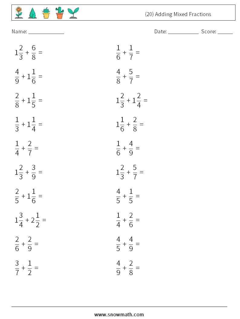 (20) Adding Mixed Fractions Maths Worksheets 16