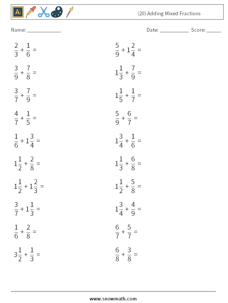 (20) Adding Mixed Fractions Maths Worksheets 17
