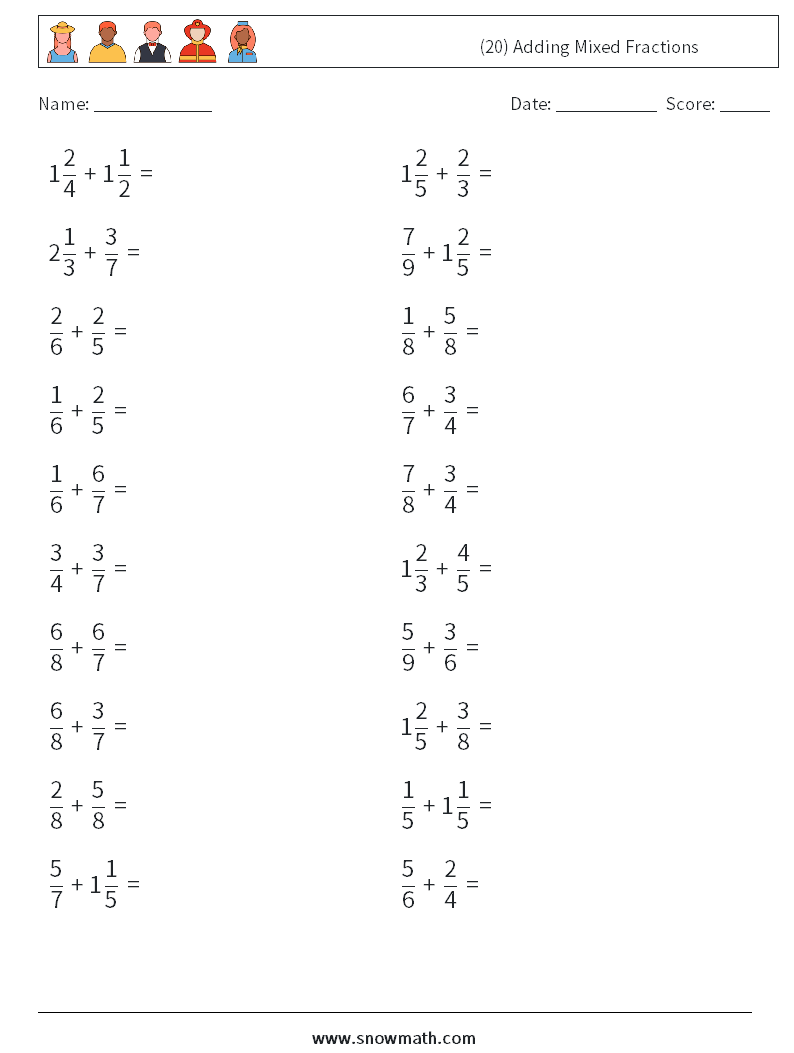 (20) Adding Mixed Fractions Maths Worksheets 18