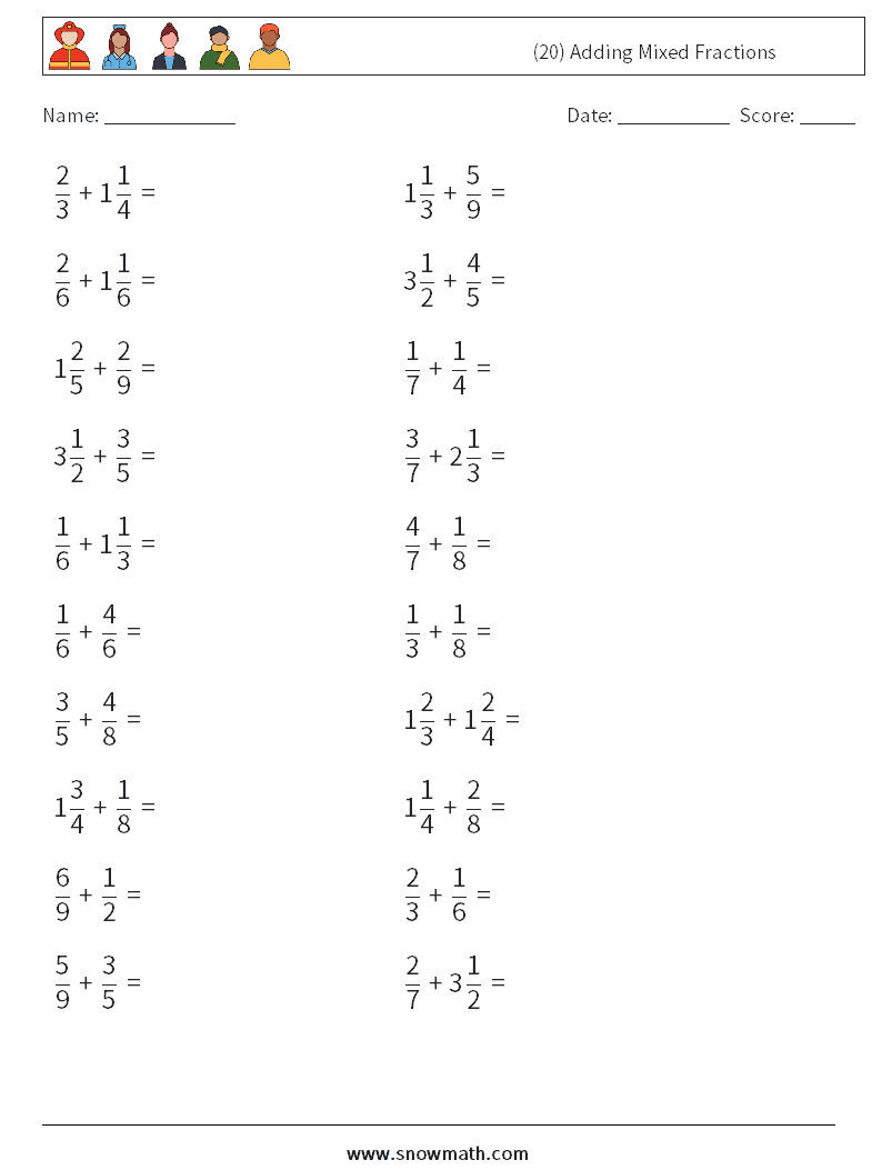 (20) Adding Mixed Fractions Maths Worksheets 6