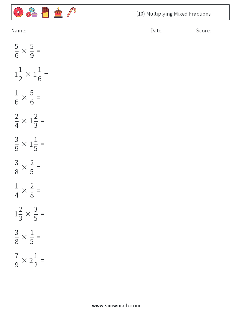 (10) Multiplying Mixed Fractions Maths Worksheets 9