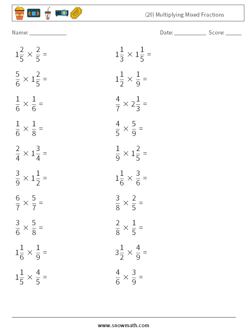 (20) Multiplying Mixed Fractions Maths Worksheets 10