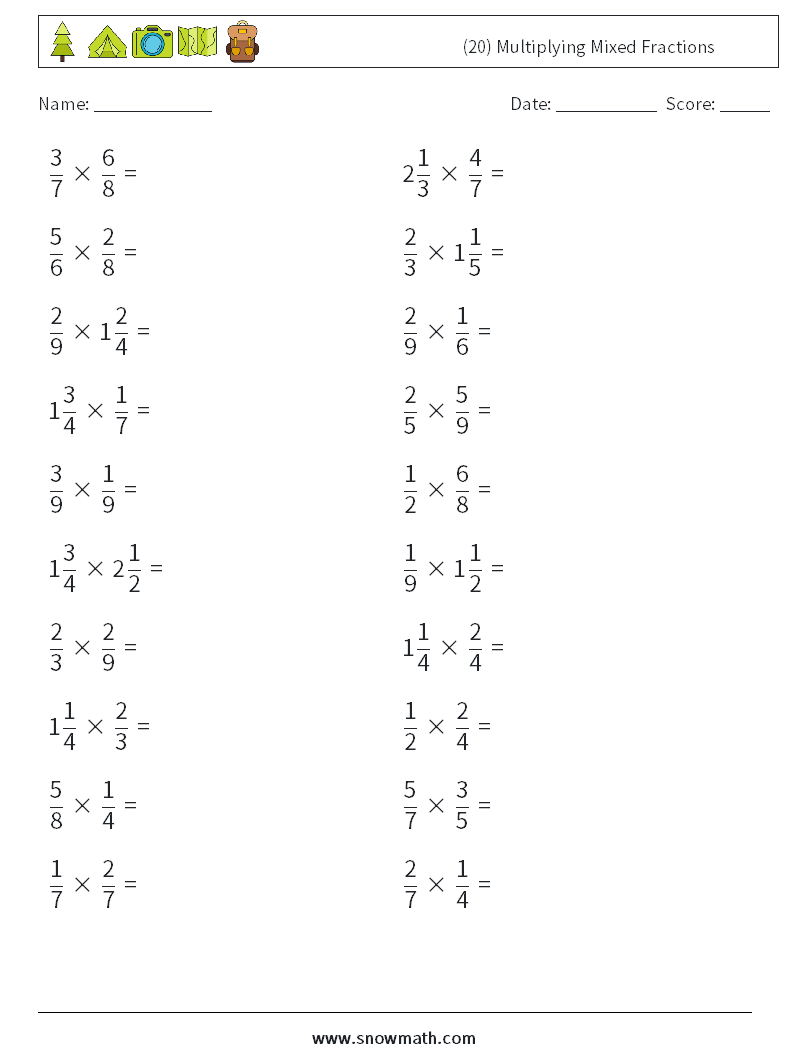 (20) Multiplying Mixed Fractions Maths Worksheets 11