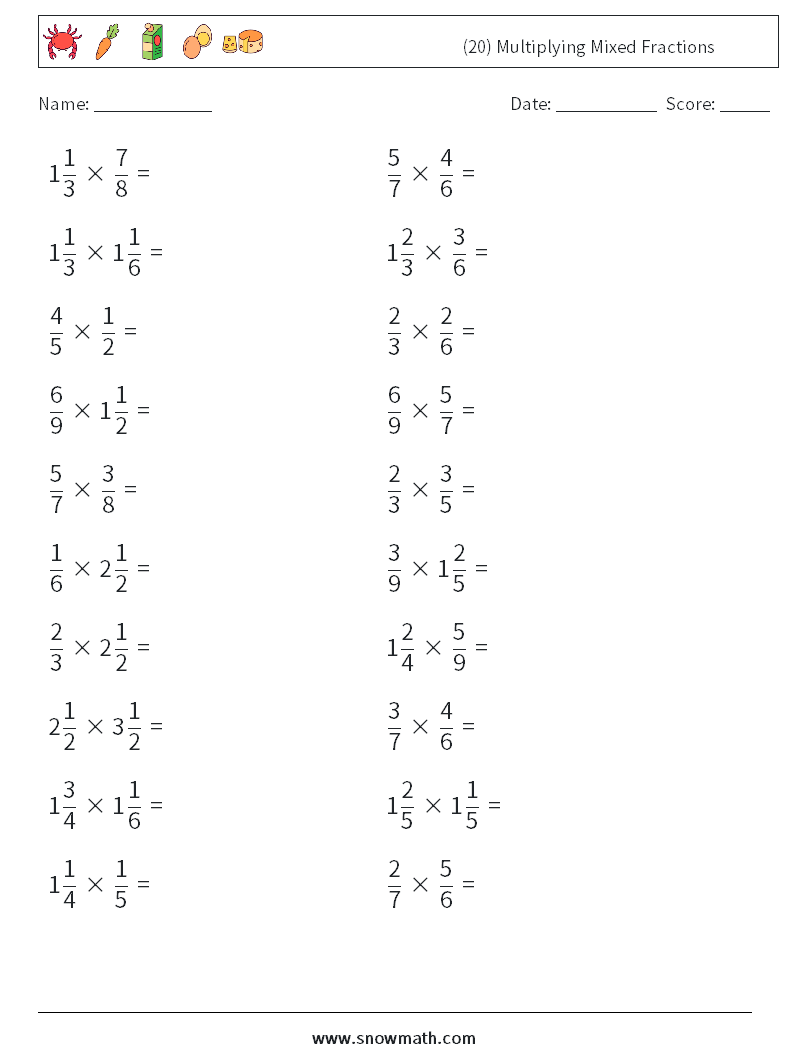 (20) Multiplying Mixed Fractions Maths Worksheets 12